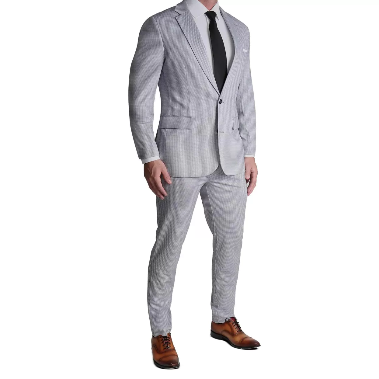 State and Liberty Athletic Fit Stretch Blazer - Grey Houndstooth Microcheck Online