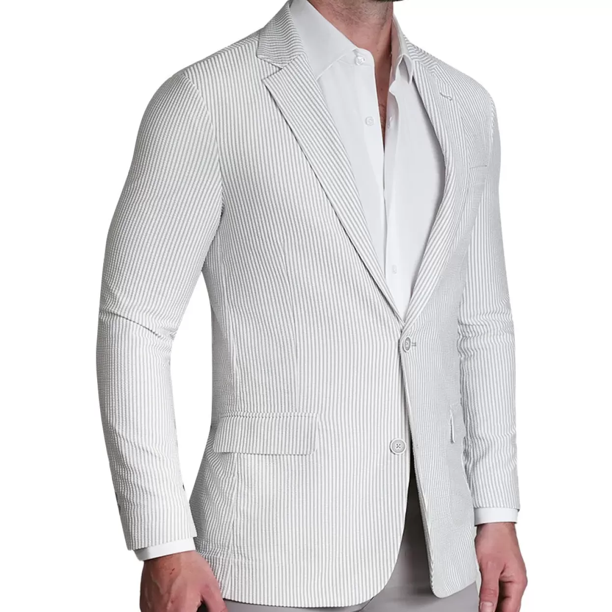 State and Liberty Athletic Fit Stretch Blazer - Grey Seersucker Sale