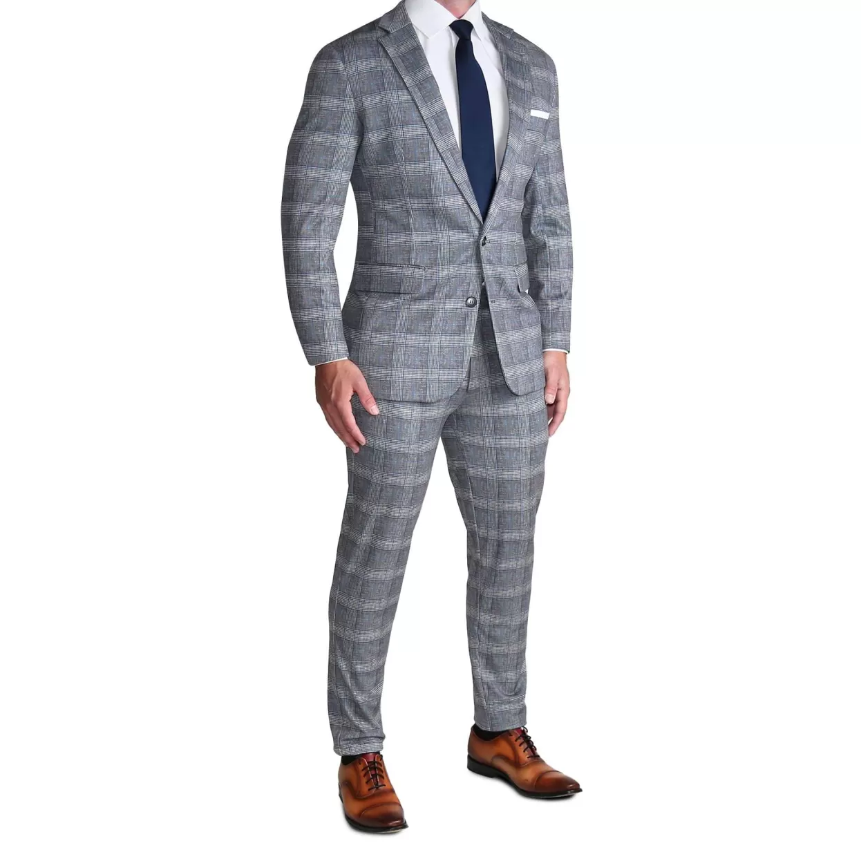 State and Liberty Athletic Fit Stretch Blazer - Grey With Blue Plaid Hot