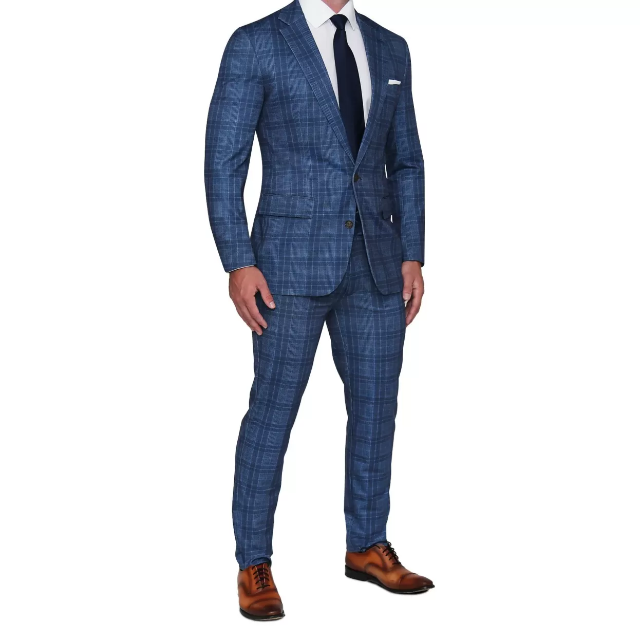 State and Liberty Athletic Fit Stretch Blazer - Navy And Light Electric Blue Plaid Flash Sale