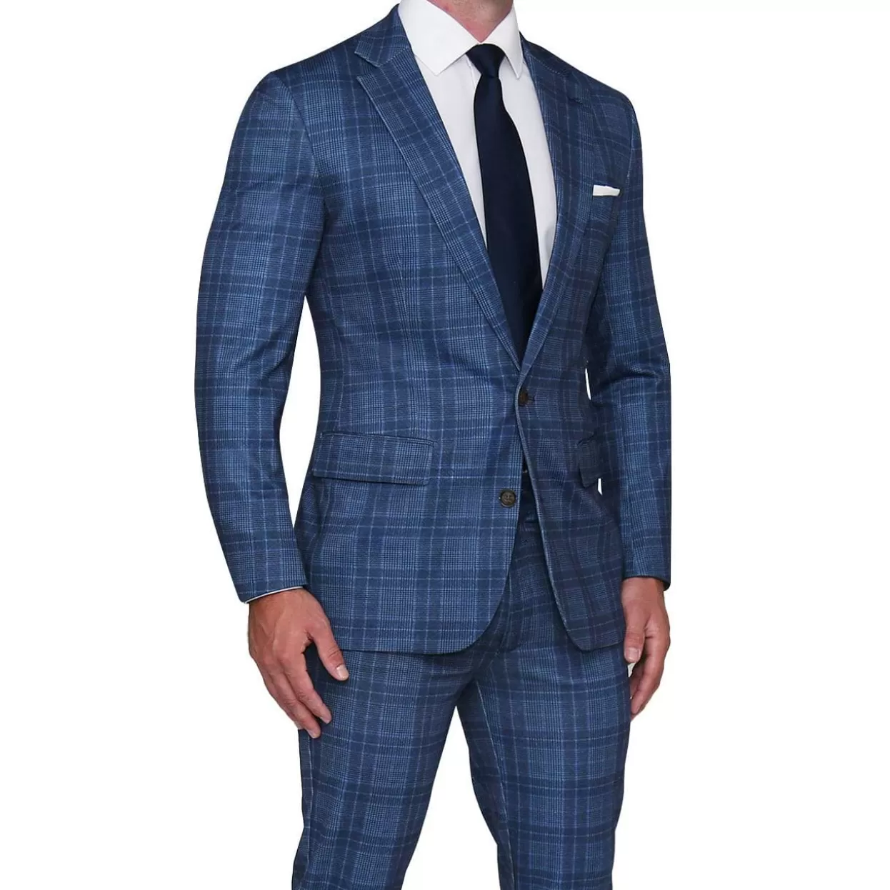 State and Liberty Athletic Fit Stretch Suit - Navy And Light Electric Blue Plaid Hot