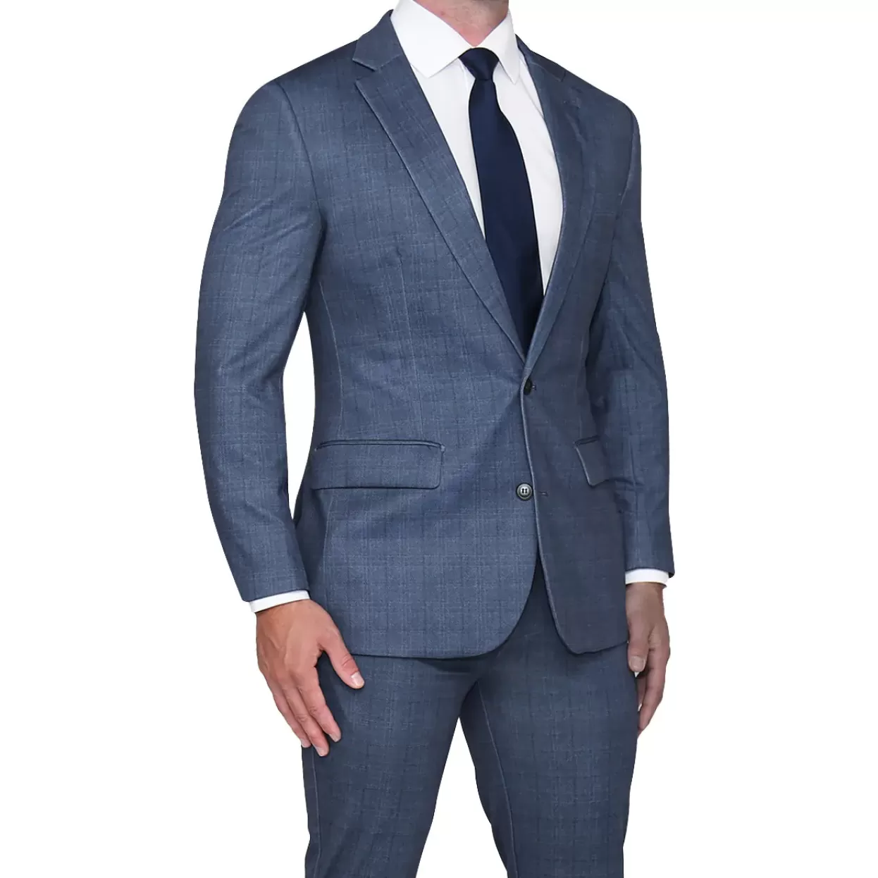 State and Liberty Athletic Fit Stretch Suit - Steel Blue And Black Micro Windowpane Hot