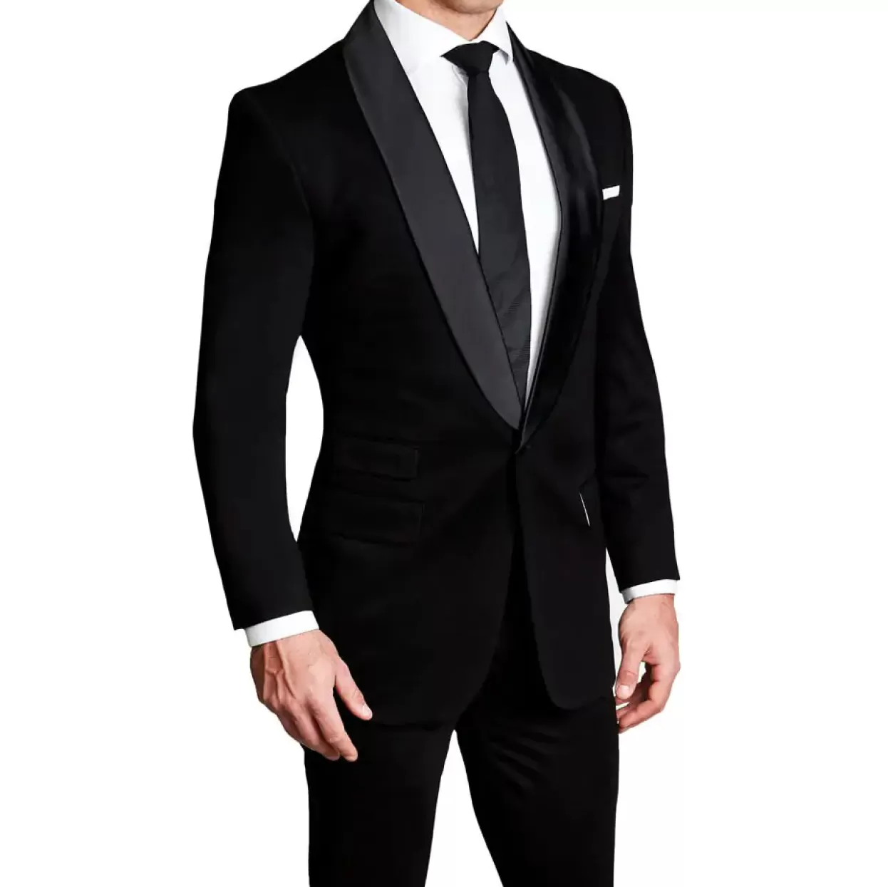 State and Liberty Athletic Fit Stretch Tuxedo - Black With Shawl Lapel Flash Sale