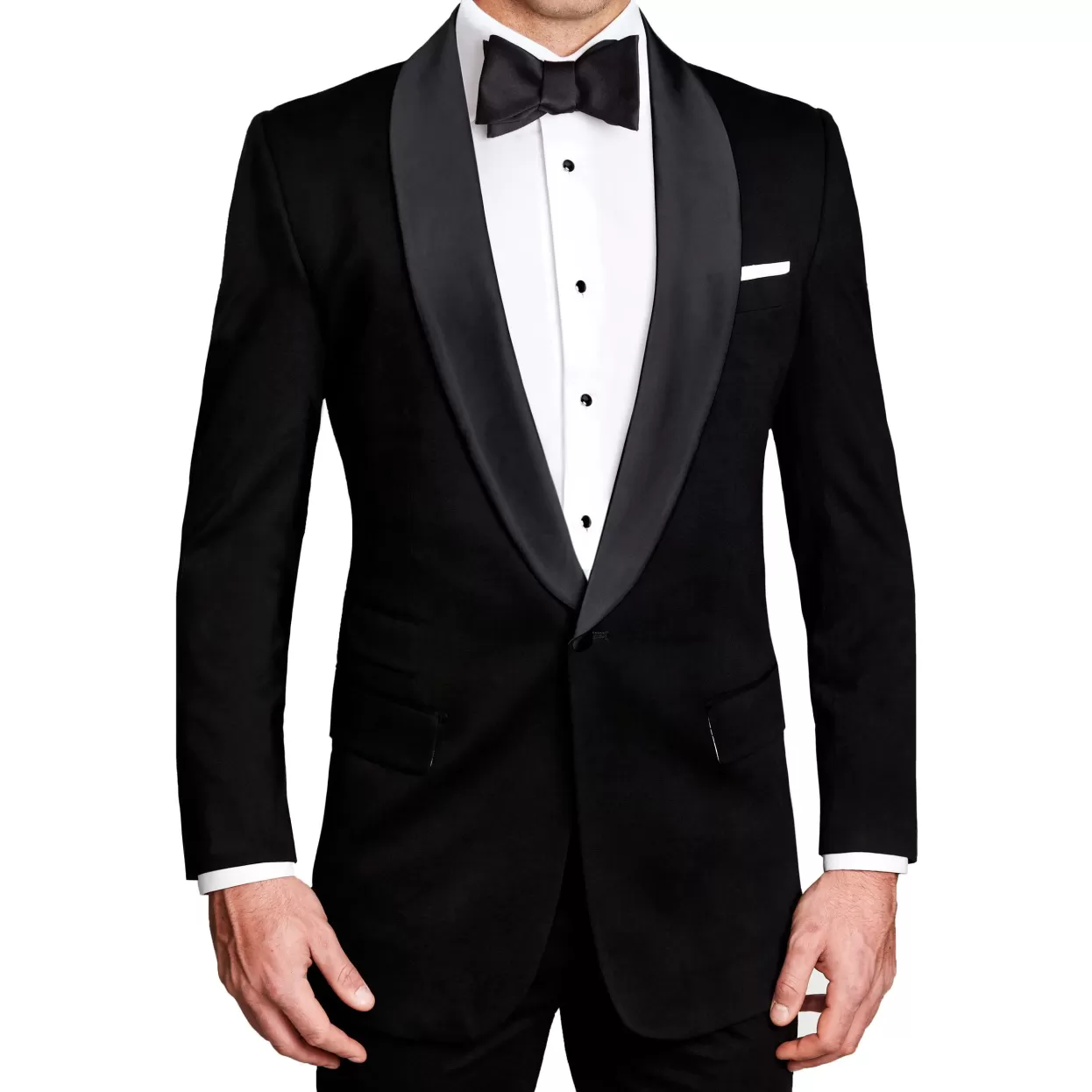 State and Liberty Athletic Fit Stretch Tuxedo - Black With Shawl Lapel Flash Sale