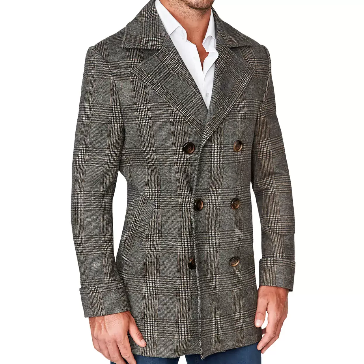 State and Liberty Brown Plaid Double-Breasted Overcoat Flash Sale