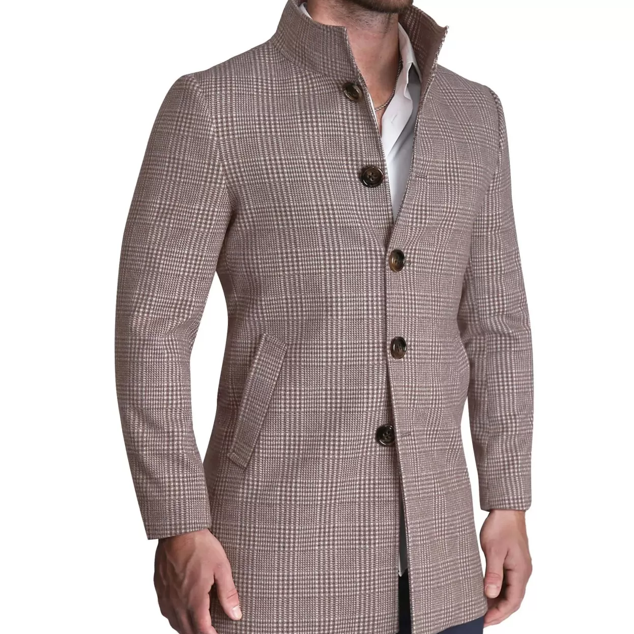 State and Liberty Brown Plaid Open Button Overcoat Cheap