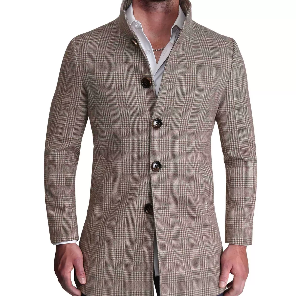 State and Liberty Brown Plaid Open Button Overcoat Cheap