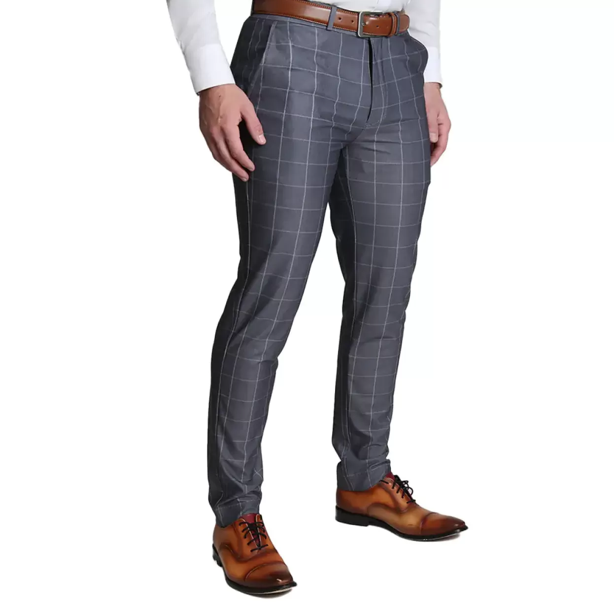 State and Liberty Brushed Tech Suit Pant - Grey & White Big Windowpane Hot