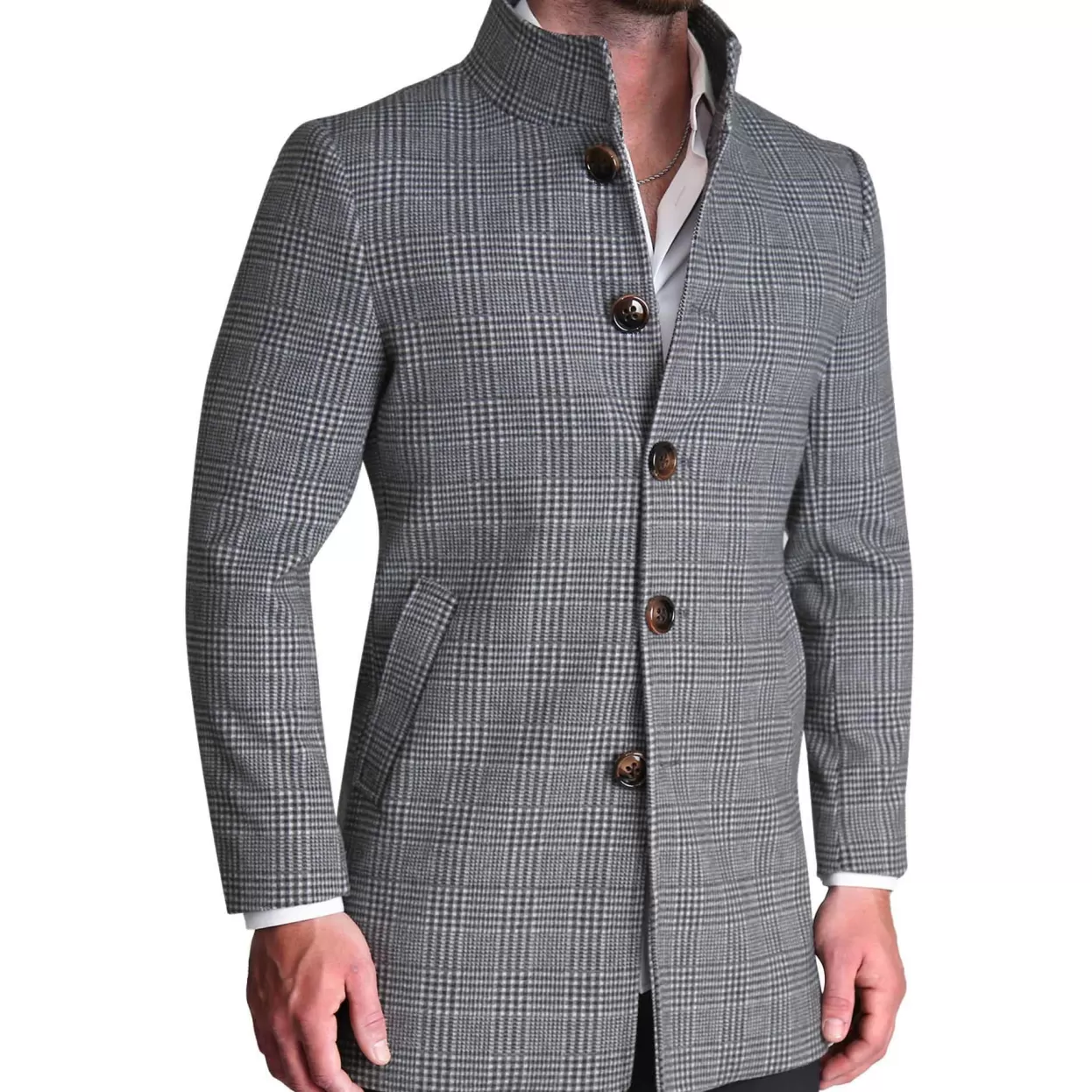 State and Liberty Charcoal Plaid Open Button Overcoat Cheap