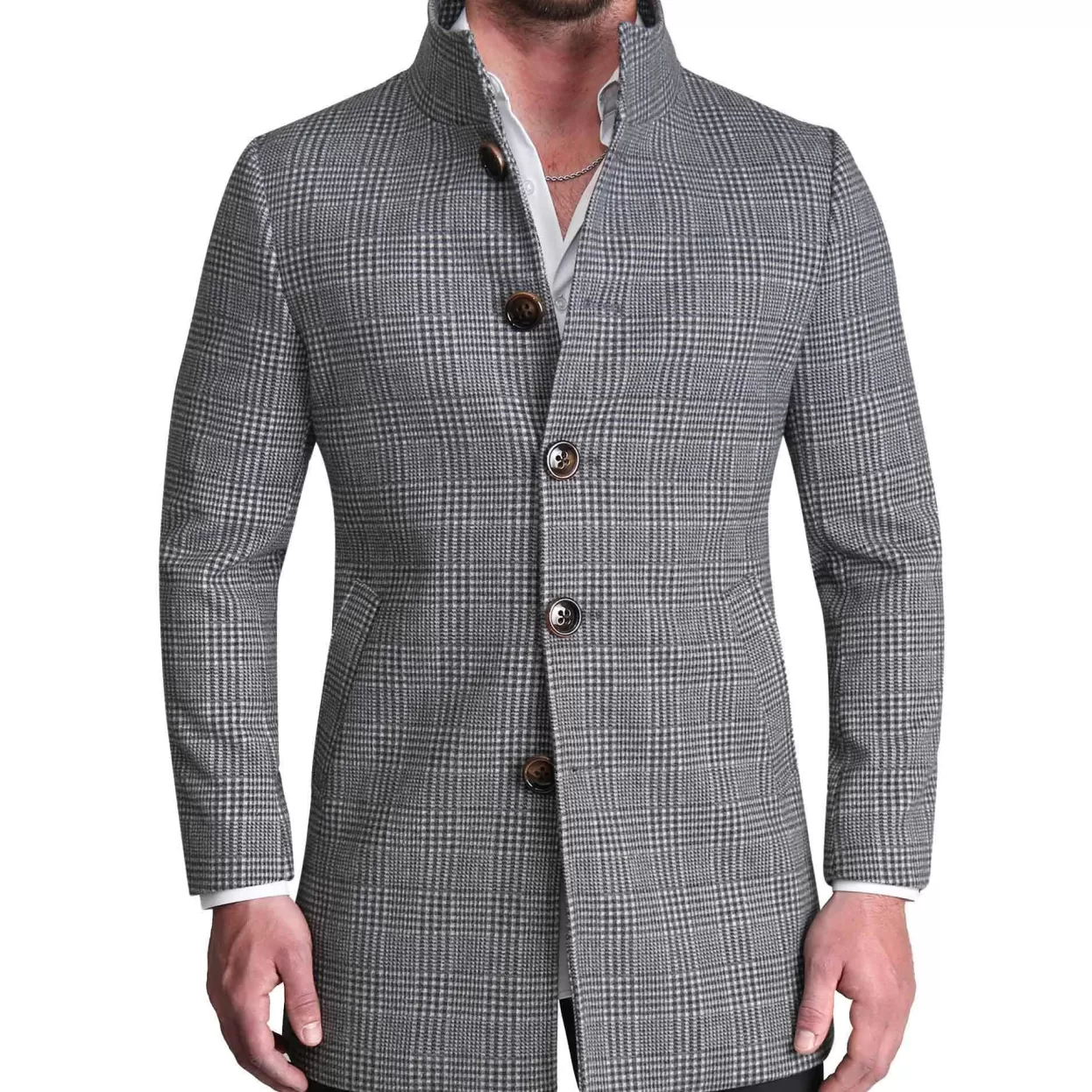 State and Liberty Charcoal Plaid Open Button Overcoat Cheap