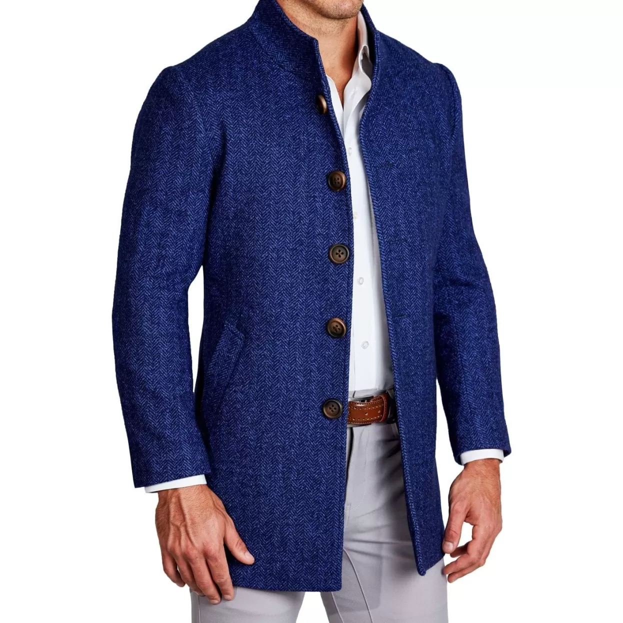 State and Liberty Cobalt Herringbone Open Button Overcoat Best