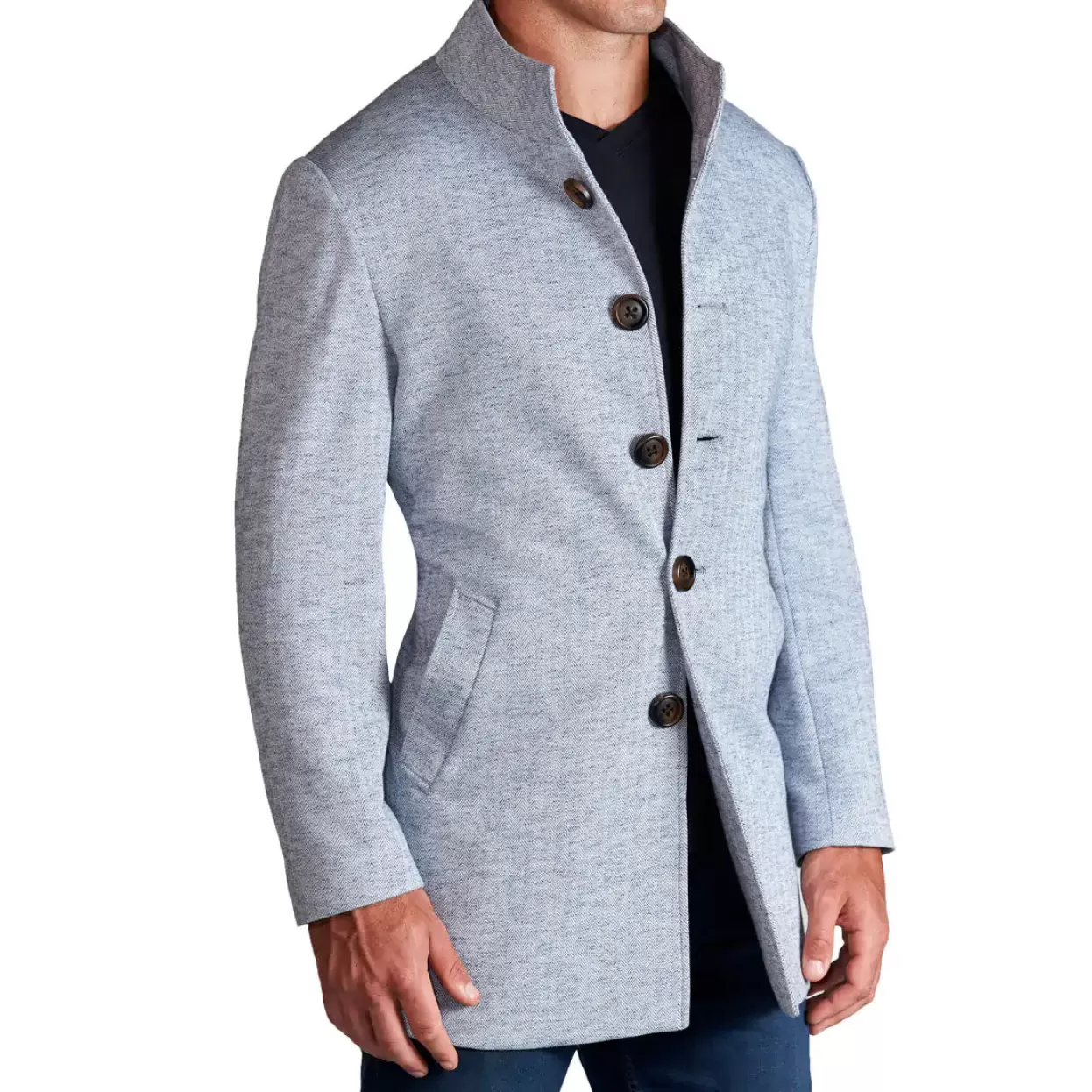 State and Liberty Light Blue Herringbone Overcoat Flash Sale