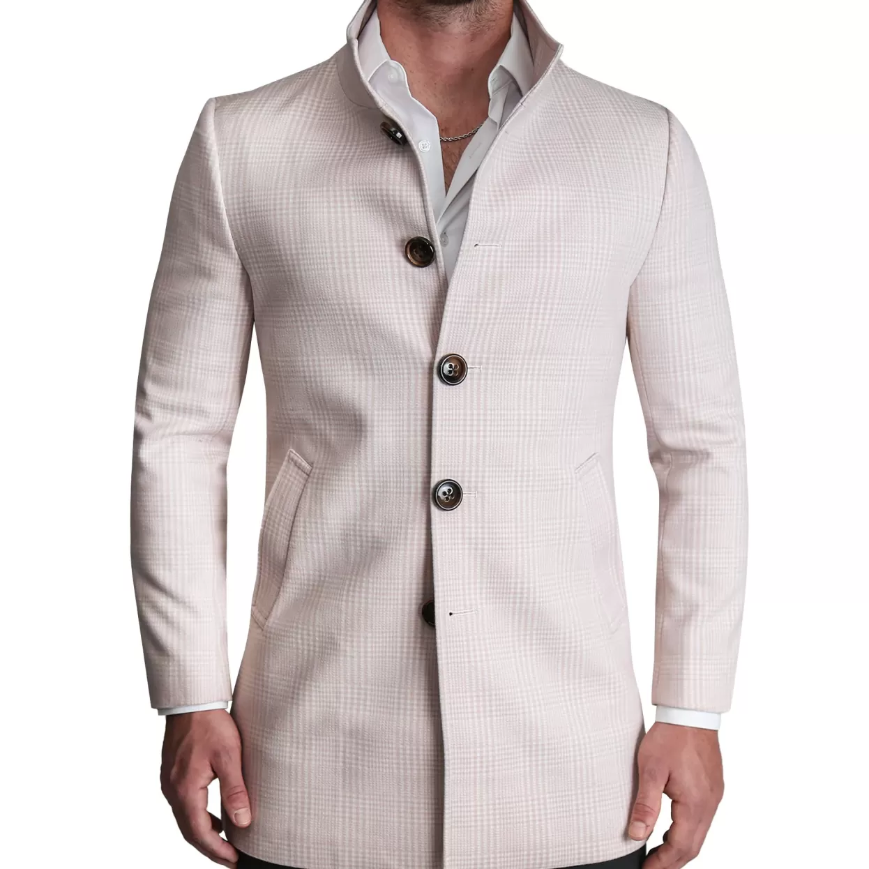 State and Liberty Light Tan Plaid Open Button Overcoat Hot