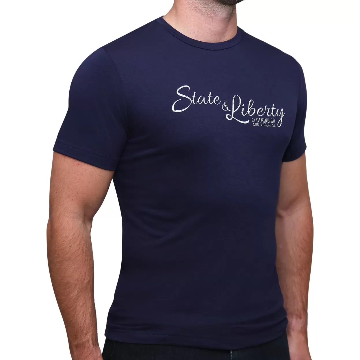 State and Liberty Logo T-Shirt - Navy Hot