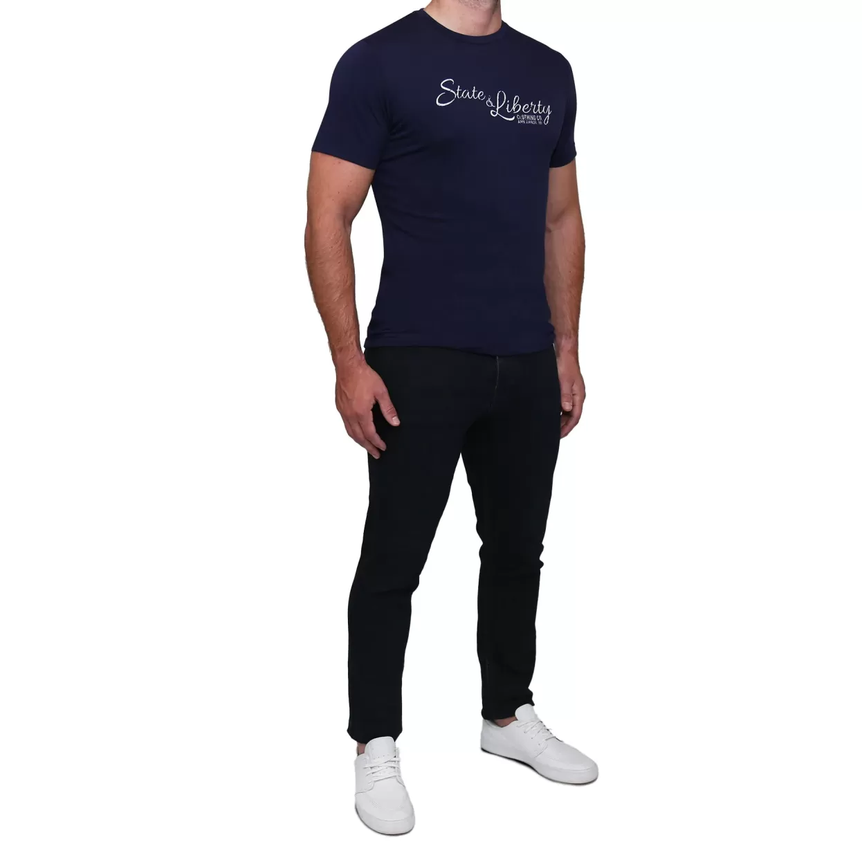 State and Liberty Logo T-Shirt - Navy Hot