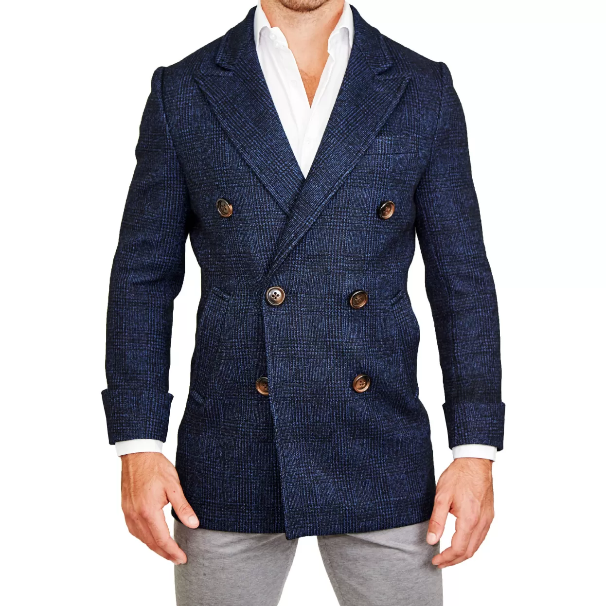 State and Liberty Navy Plaid Double-Breasted Overcoat Outlet