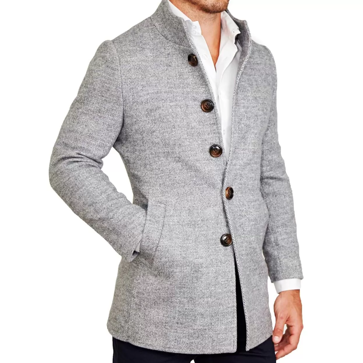 State and Liberty Open Button Overcoat - Grey Herringbone Discount