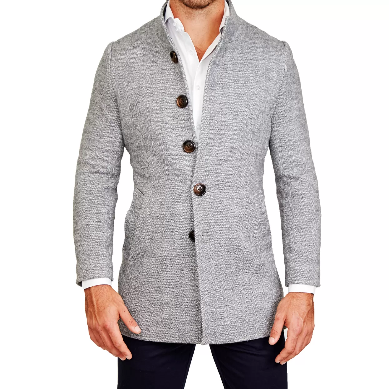 State and Liberty Open Button Overcoat - Grey Herringbone Discount