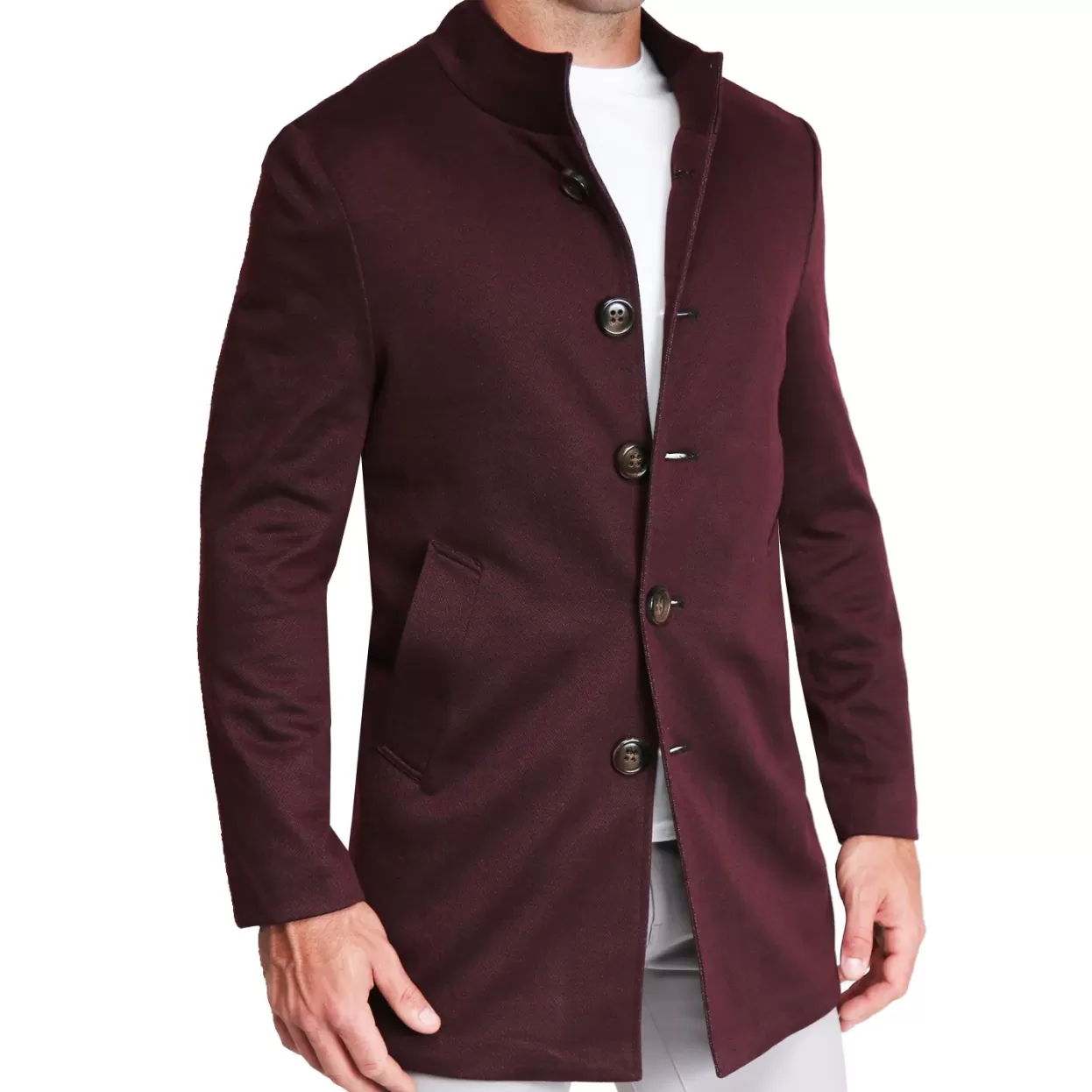 State and Liberty Open Button Overcoat - Maroon Herringbone Best Sale