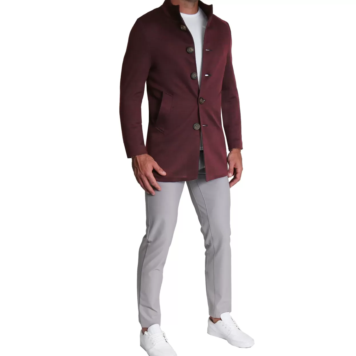 State and Liberty Open Button Overcoat - Maroon Herringbone Best Sale