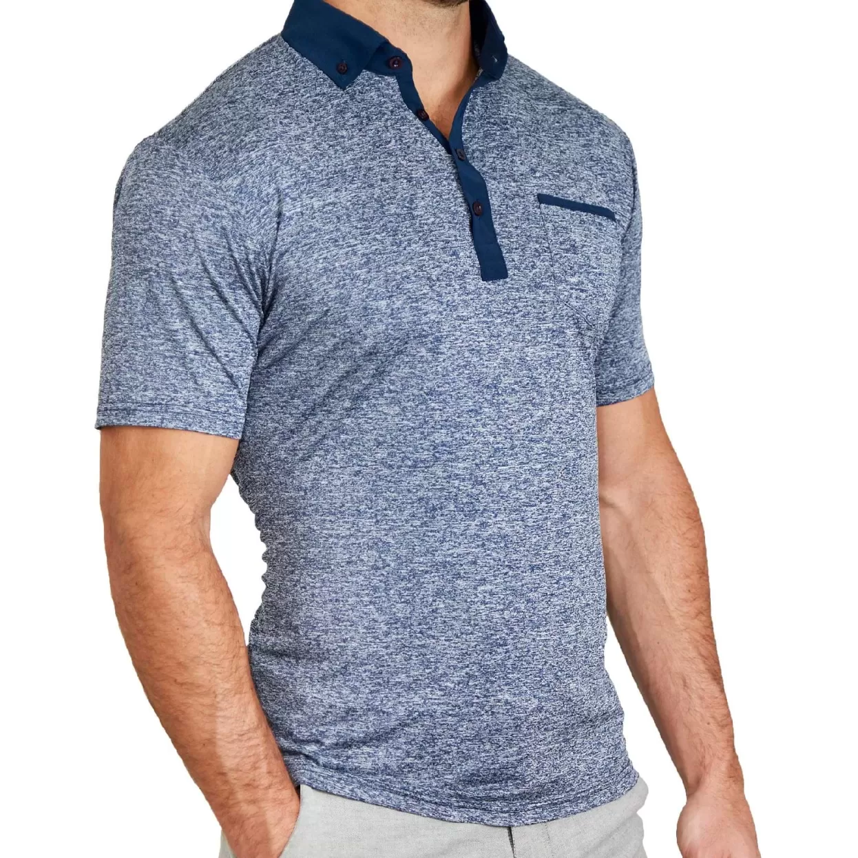 State and Liberty "The Dozier" Heathered Blue Tech Polo Cheap