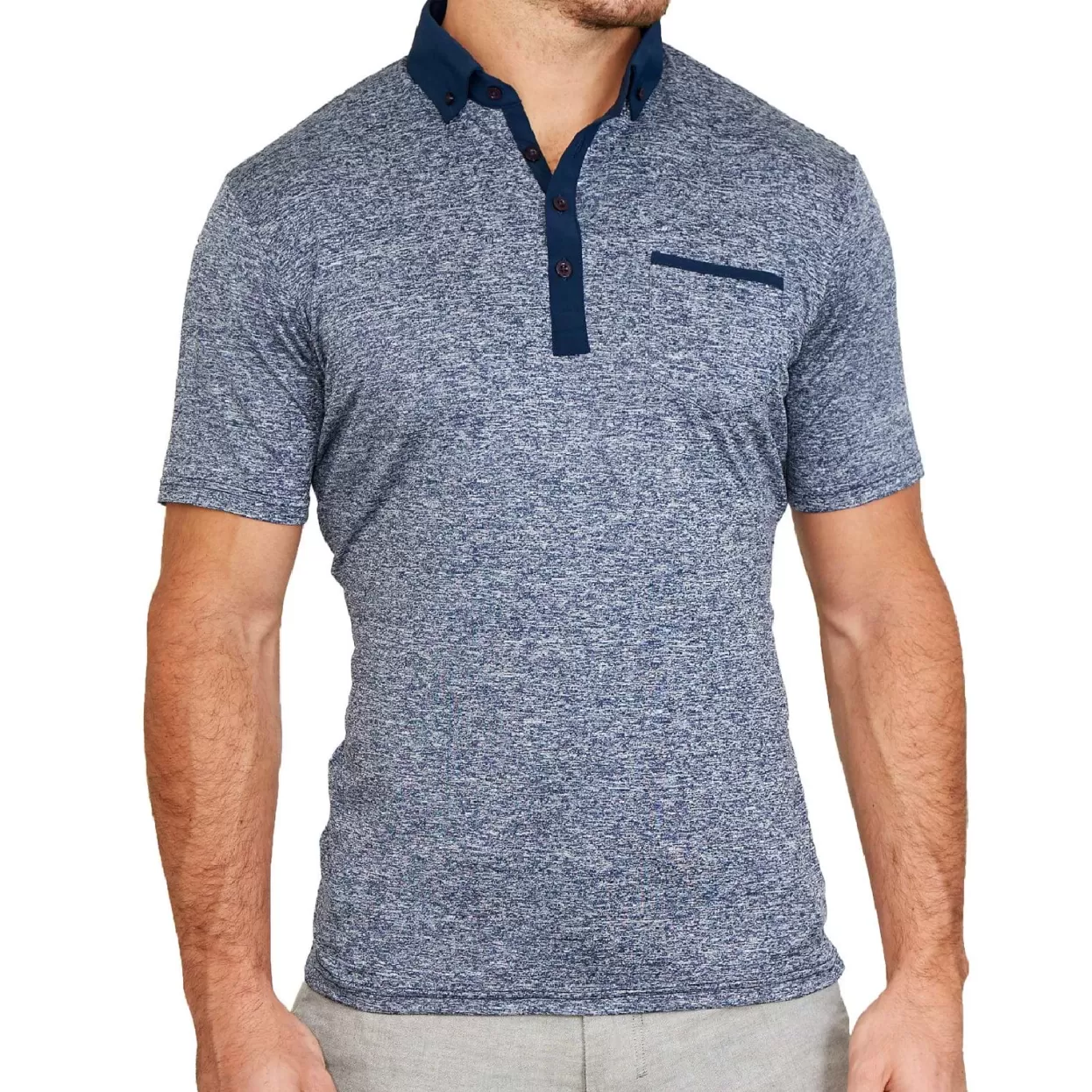 State and Liberty "The Dozier" Heathered Blue Tech Polo Cheap