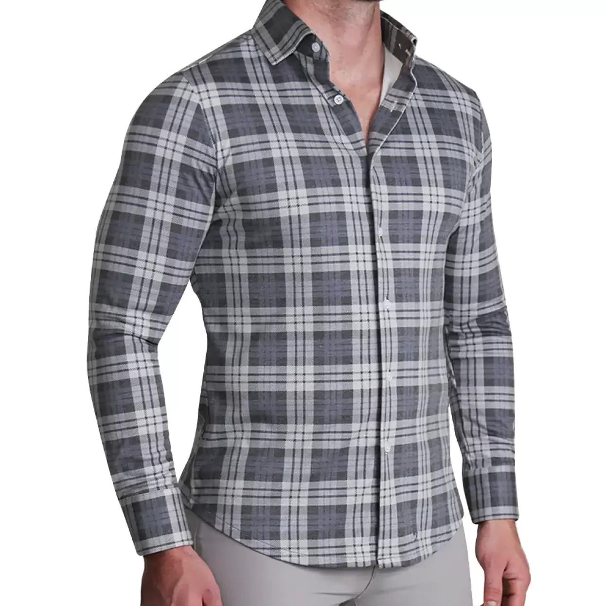 State and Liberty "The Warner" Grey And White Windowpane Casual Button Down Cheap