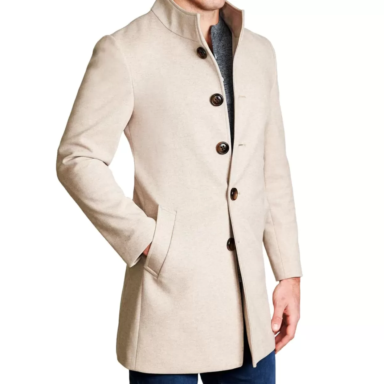 State and Liberty Tan Open Button Overcoat Outlet