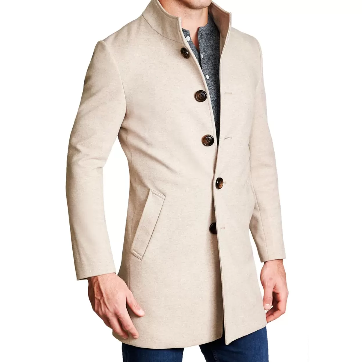 State and Liberty Tan Open Button Overcoat Outlet